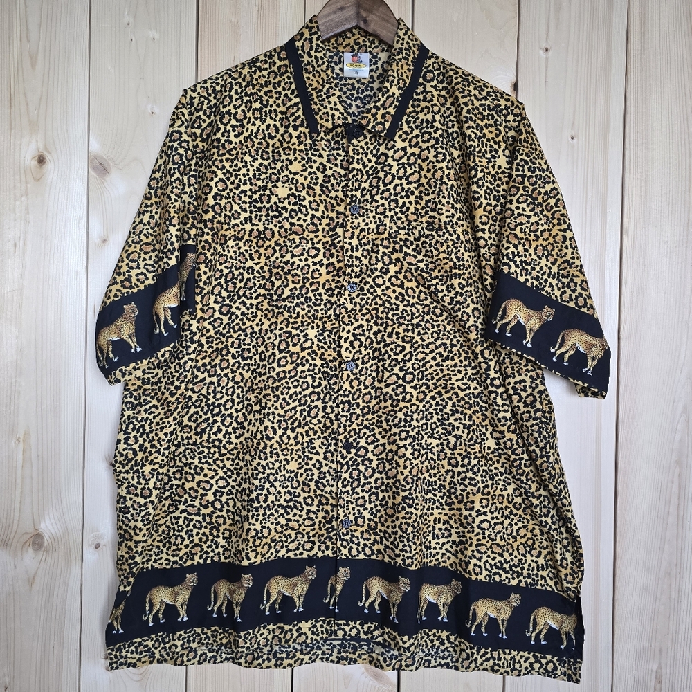 Rima Animal Print Leopard Print Button Up Brown Tan Shirt Mens XL